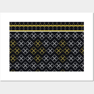 The black background fabric pattern is contrasted with white and yellow. Posters and Art